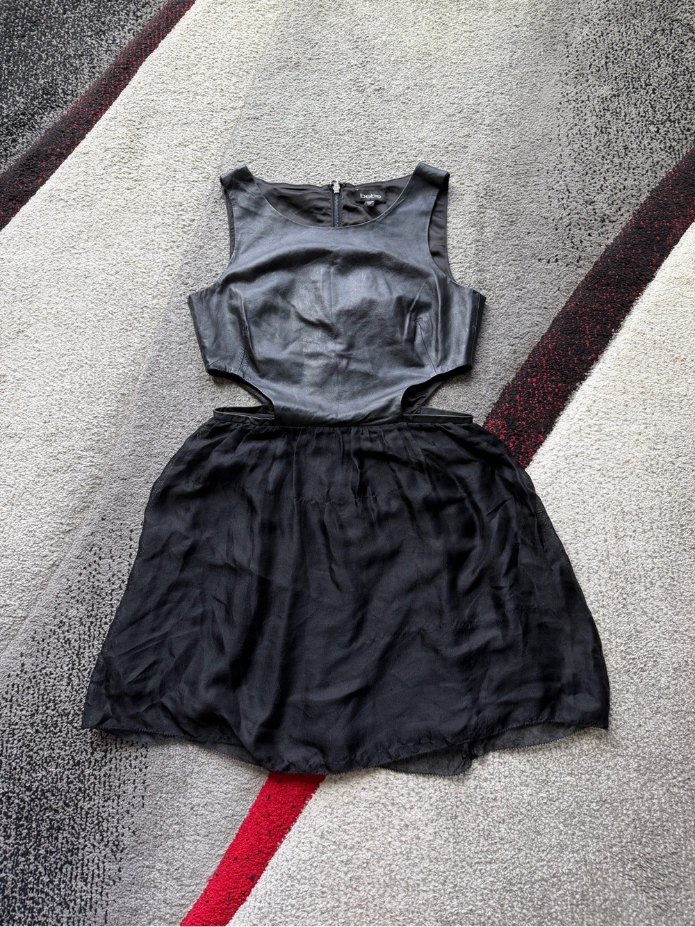 Bebe Black Lamb Leather Silk Cut Out Mini Dress
